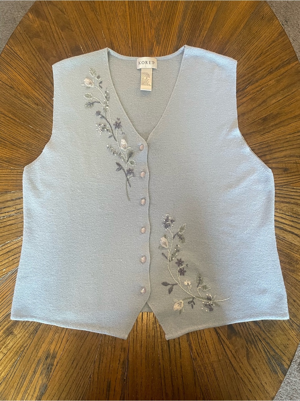 Vintage Koret Pastel Blue Embroidered V-Neck Sweater Vest